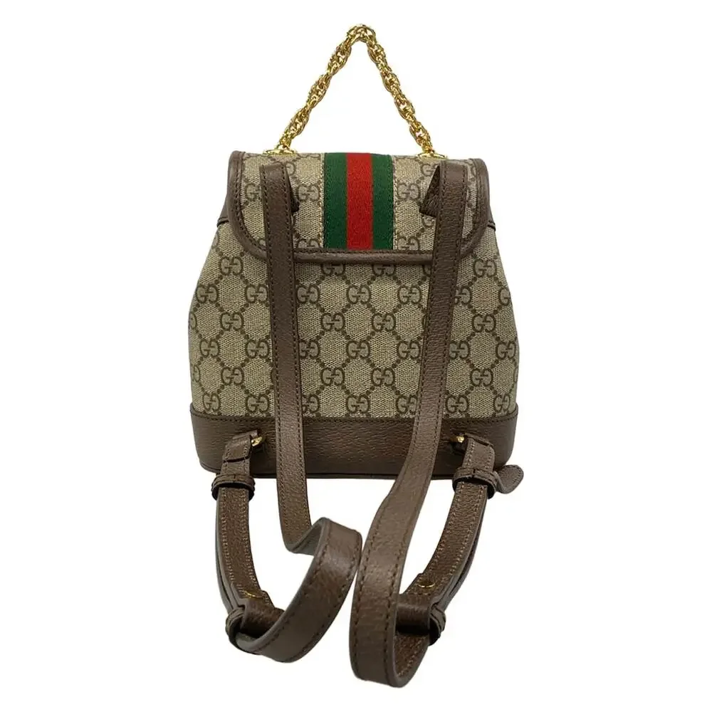 Gucci Ophidia Mini Backpack 795221 Gray Beige Dark Brown Multi PVC Leather